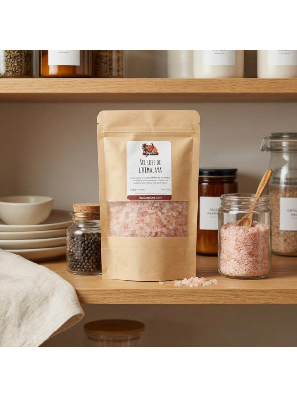 sachet de sel rose sur étagère