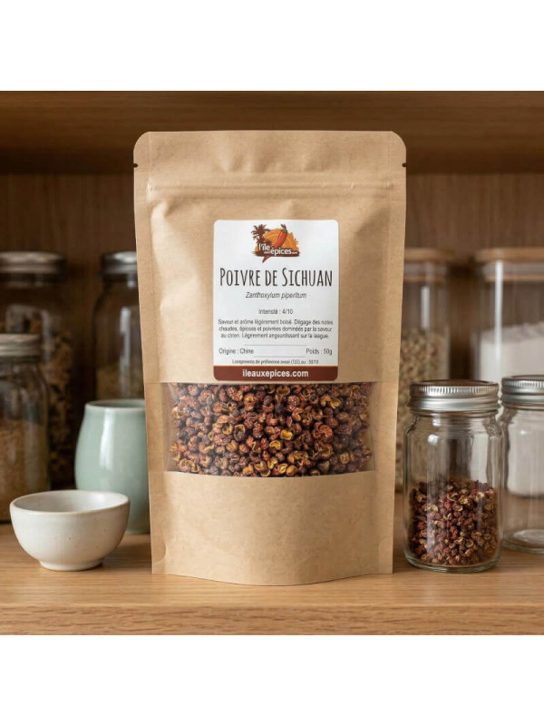 sachet de poivre de sichuan sur une étagère