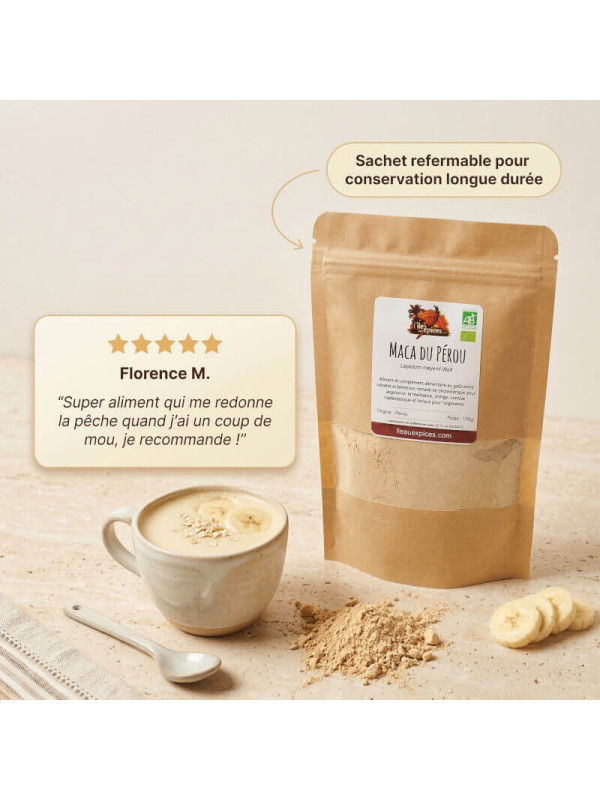 Maca du Pérou BIO en poudre - Achat, usage et vertus - Ile aux épices
