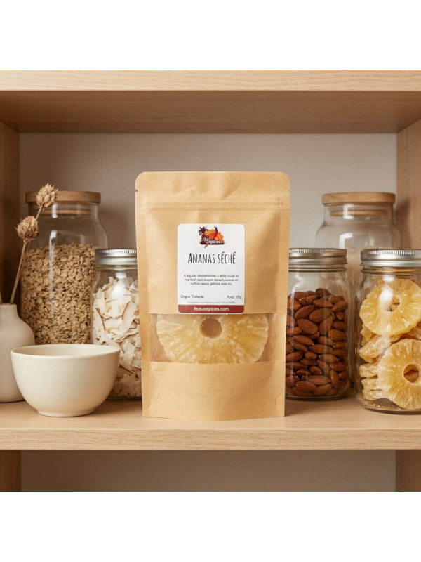 sachet d'ananas séché sur une étagère