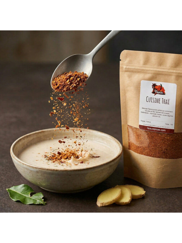 cuillère d'épices thai dans soupe