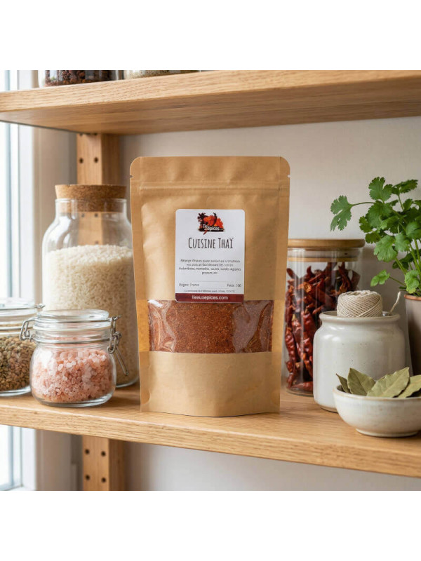 sachet de mélange d'épices thaï sur étagère