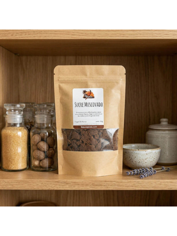 sachet de sucre de muscovado sur étagère